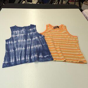 Two Tank Tops XS/S Gap and Route 66 Tie Tied Blue Orange Striped
